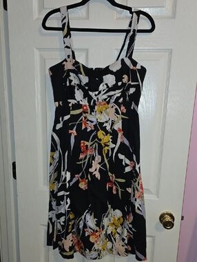 R&K Black Mini Dress with Yellow & Pink Floral Print